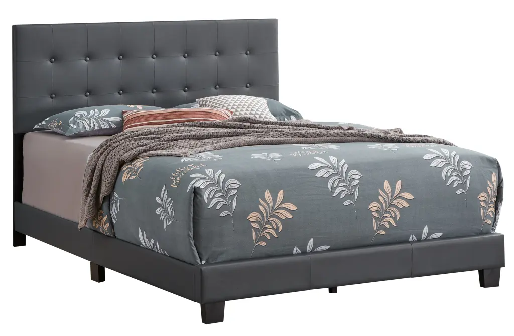 Caldwell G1306 Qb Up Queen Bed Dark Grey Foam Pu Upholstered Bed Frame glory furniture