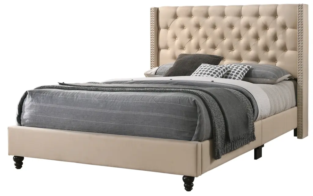 Julie G1903 Qb Up Queen Upholstered Bed Beige Foam Material - Elegant Bedroom Centerpiece glory furniture