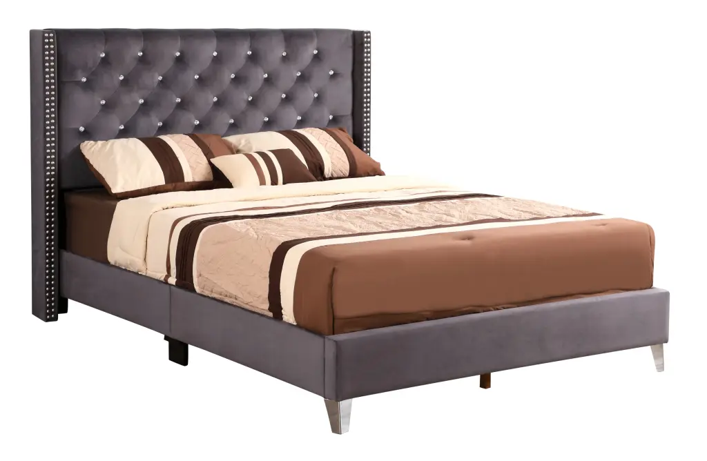Julie G1920 FB Up Full Upholstered Bed Gray Foam Velvet Modern Design glory furniture