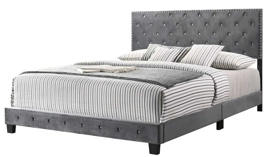 Suffolk King Size Upholstered Bed Gray Foam Velvet Headboard Modern Design glory furniture