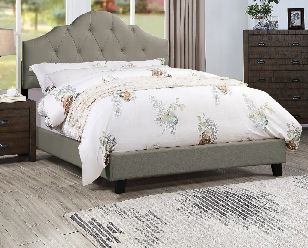Majestic Arch 1Pc Queen Dimensions Bed Customizable Hb Grey Polyfiber Tufted Upholstery kanepe