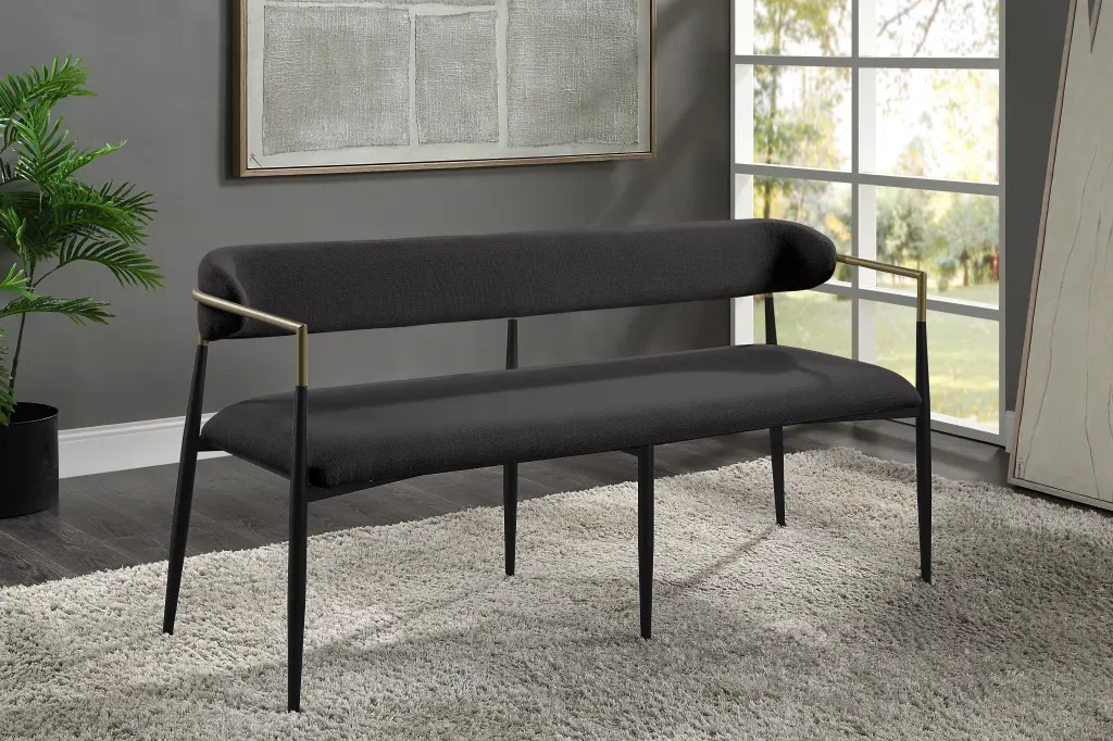 Jaramillo Bench Black Chenille Black Finish Upholstered Seat Entryway acme onsite store
