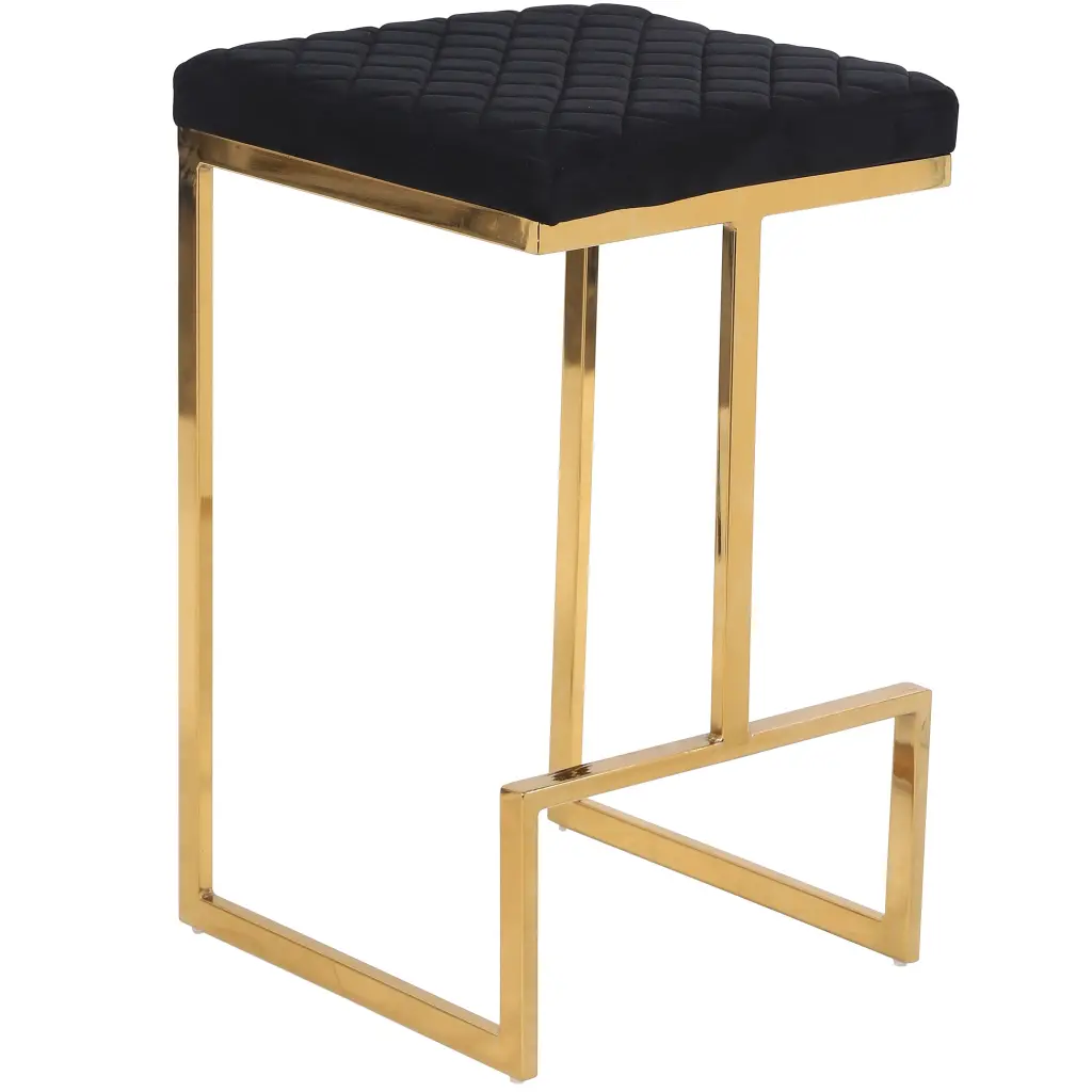 Joel Mid Century Modern Premium Upholstered Stool Black Velvet ashcroft furniture