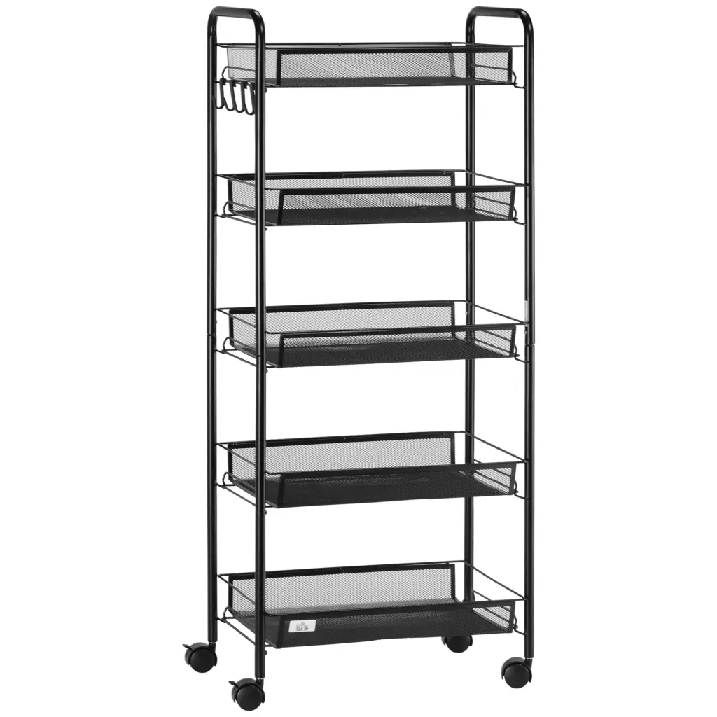 Homcom 5 Tier Rolling Cart Kitchen, Metal Storage Cart Wheels aosom business
