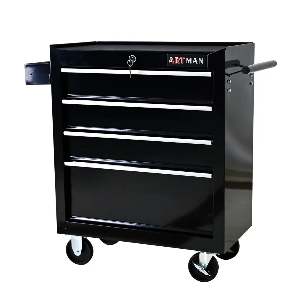 4 Drawers Multifunctional Tool Shopping Basket Wheels Black Steel artman