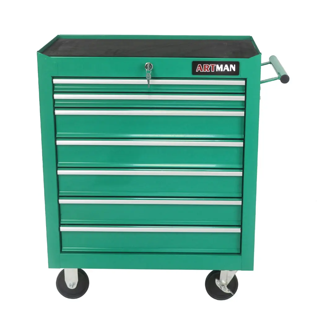 7 Drawers Multifunctional Tool Shopping Basket Wheels - Green Metal Storage Cart artman