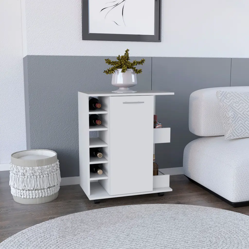White 4 Wheel Bar Shopping Basket Cabinet Kitchen Or Living Room 6 Side depot e-shop