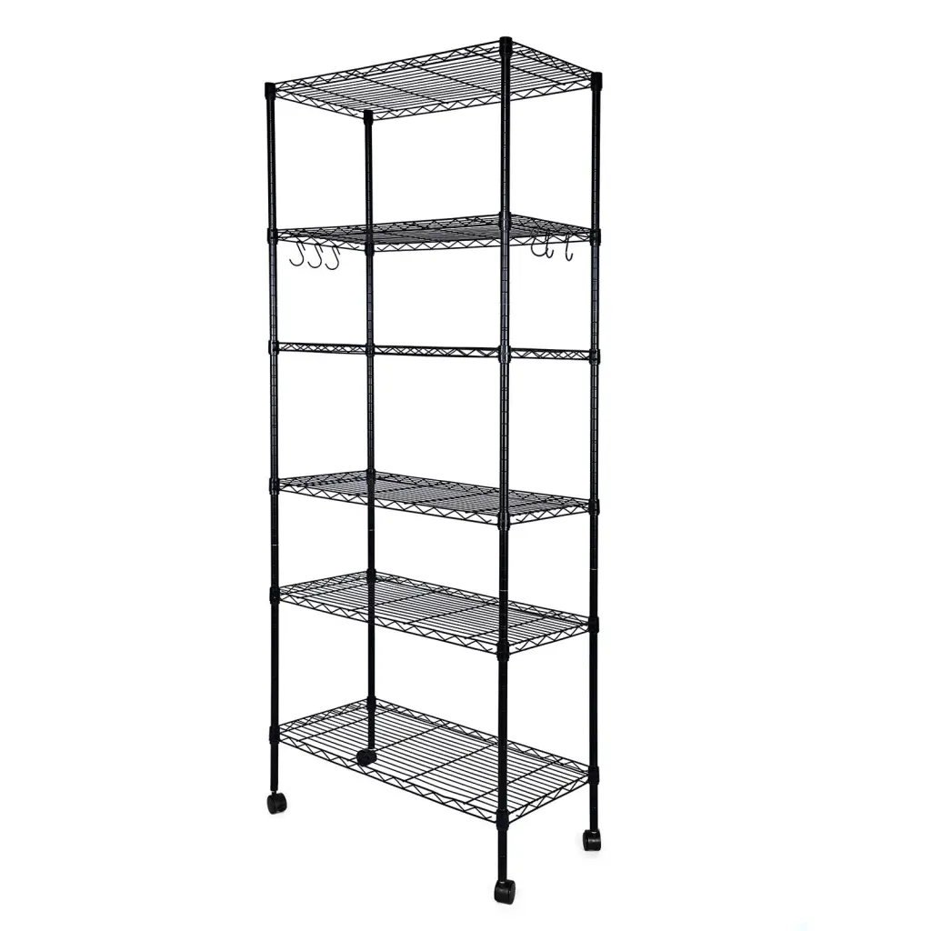 Yssoa Heavy Duty 6 Shelf Shelving Unit Wheels and Hanging Hooks Garage Storage w1134dhs