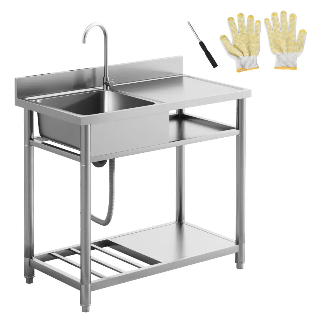 Homcom Outdoor Utility Sink Deep Stainless Alloy Metal Sink Free Standing aosom business