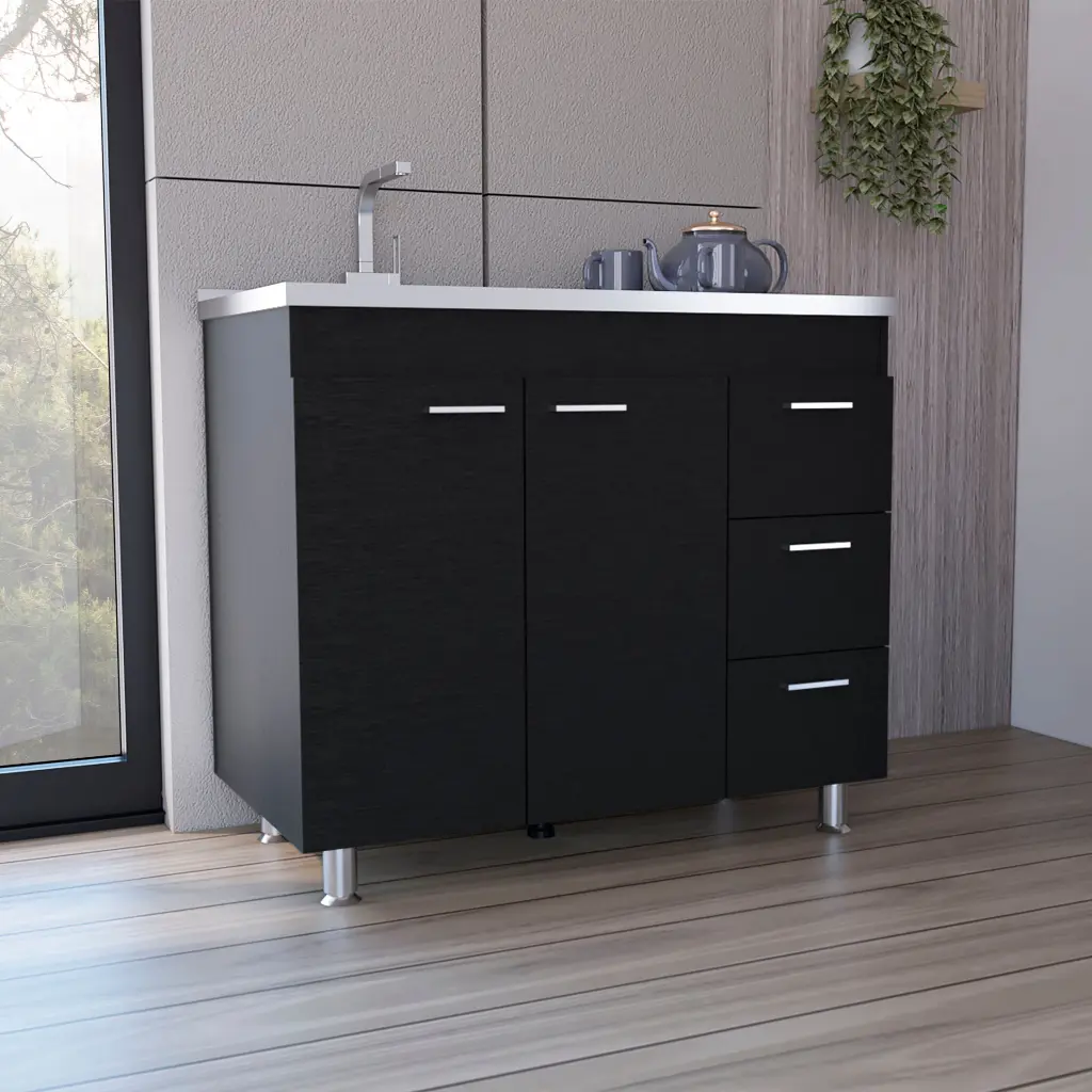 Ferretti Utility Sink Three Drawers And Double Door Cabinet Black rta muebles colombia