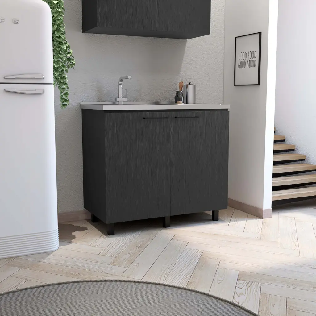 Napoles 2 Utility Sink Cabinet Stainless Alloy Metal Countertop tuhome
