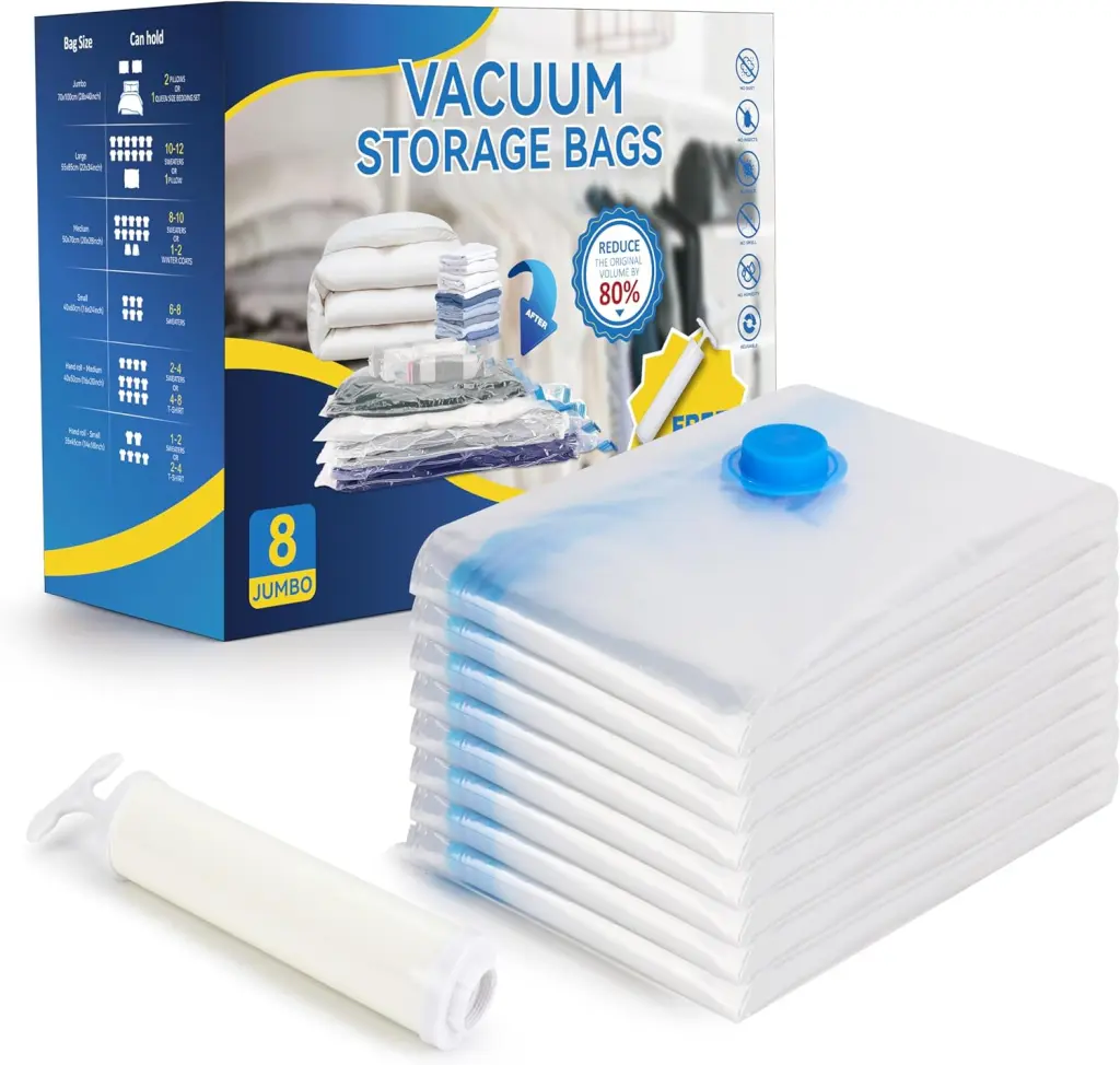 8 Jumbo Vacuum Storage Bags Space Saver Clothes Blankets Hand Pump w1134dhs