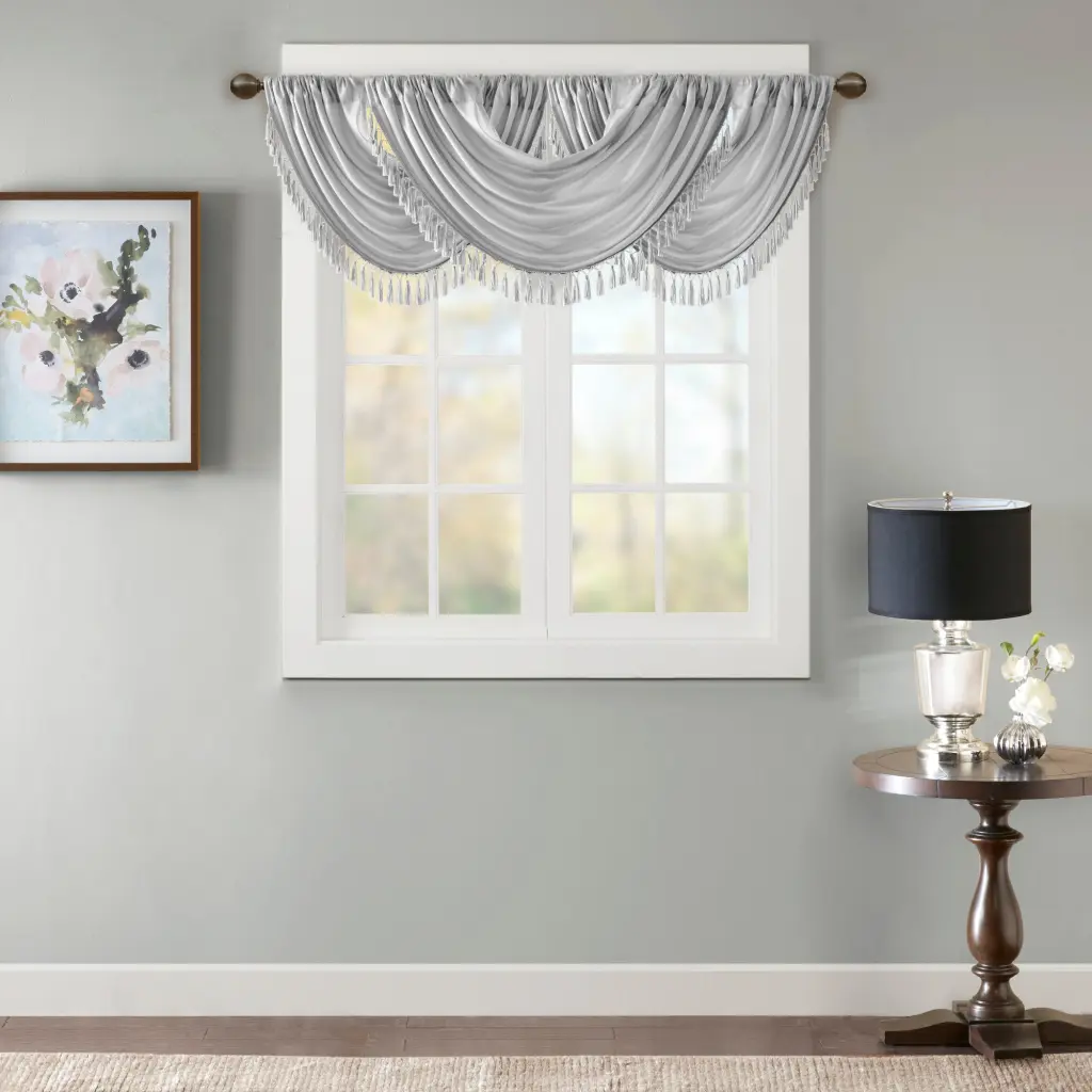 38x46 Inch Faux Silk Waterfall Valance Shiny Metal Embellishments Windows jla