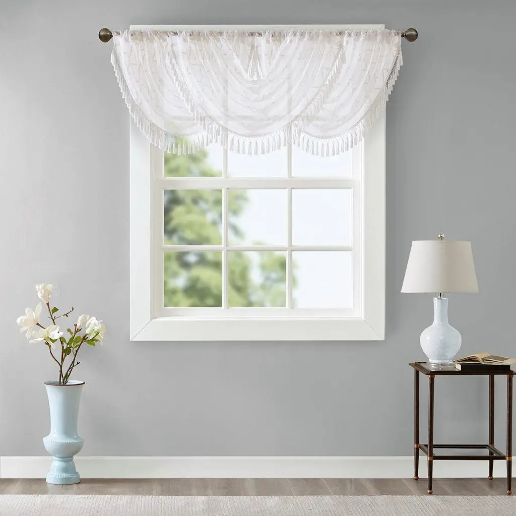 Diamond Sheer Embroidered Waterfall Valance White 38X46 Inches Polyester jla