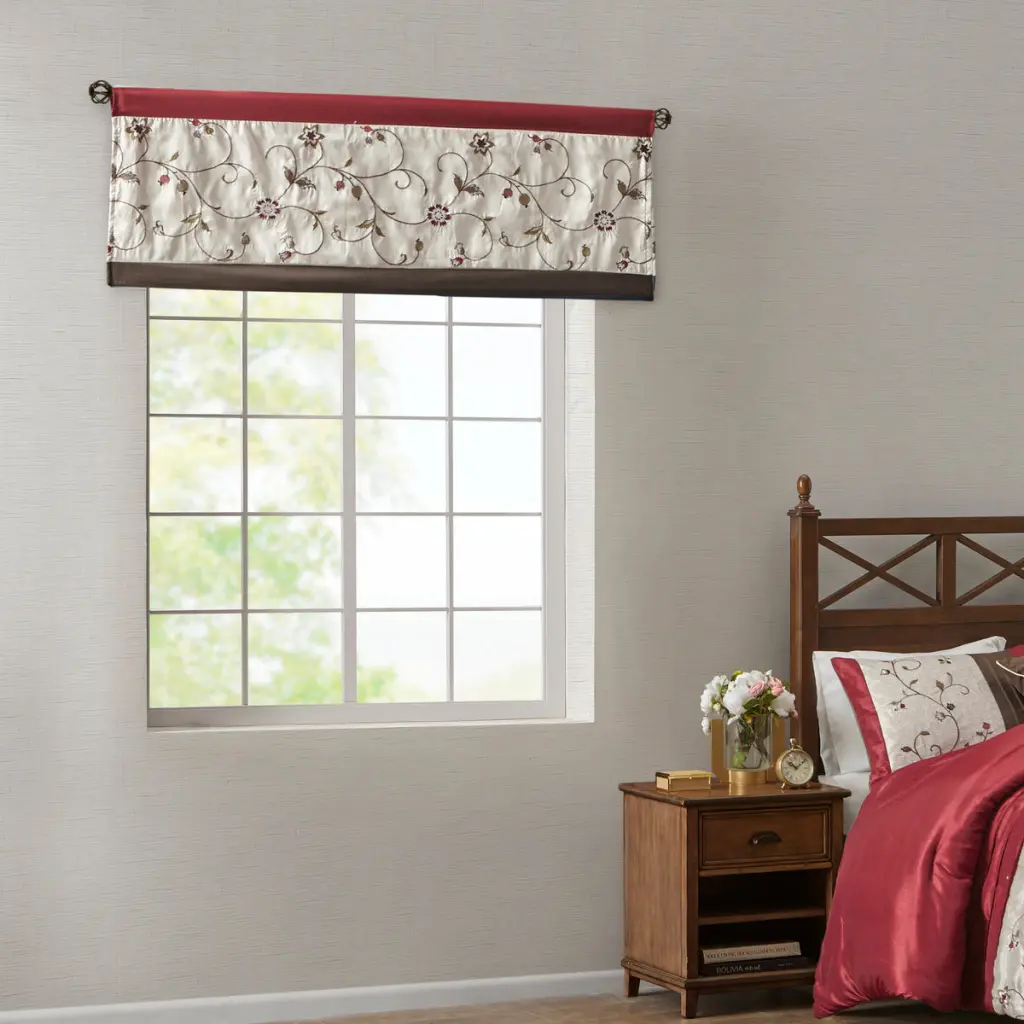 Embroidered Window Valance 50X18 Inches Red Polyester jla