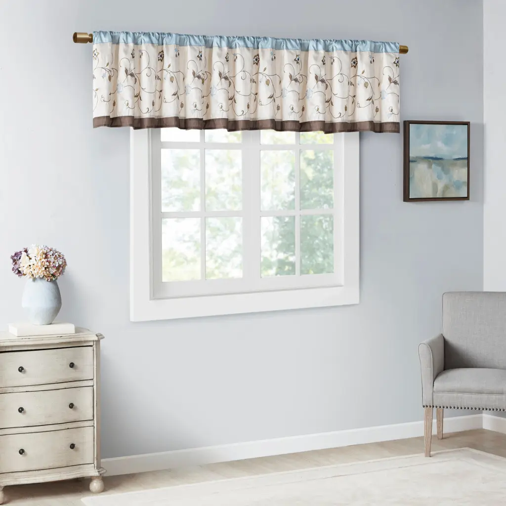 Embroidered Window Valance Blue 50X18 Inches Blue Polyester Curtain jla