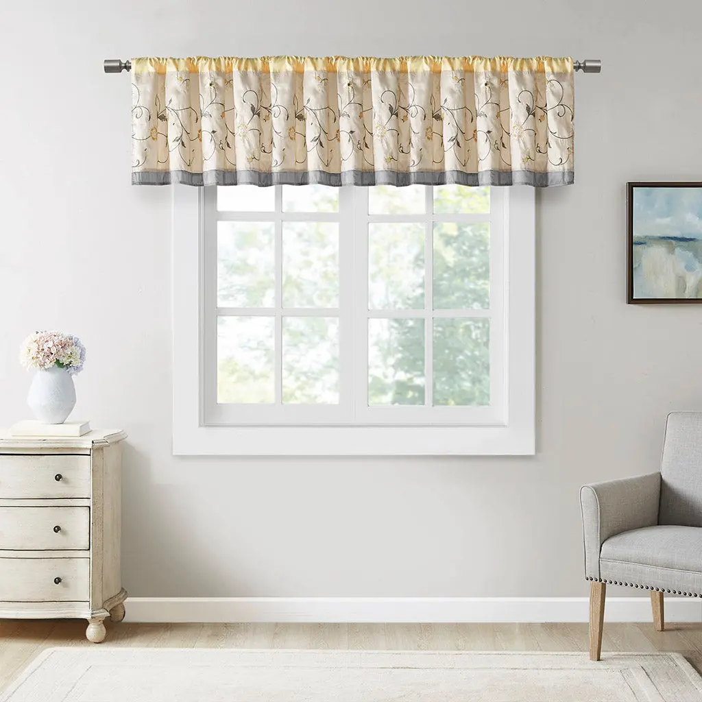 Embroidered Window Valance Yellow 50X18 Inch Multicolor Polyester jla