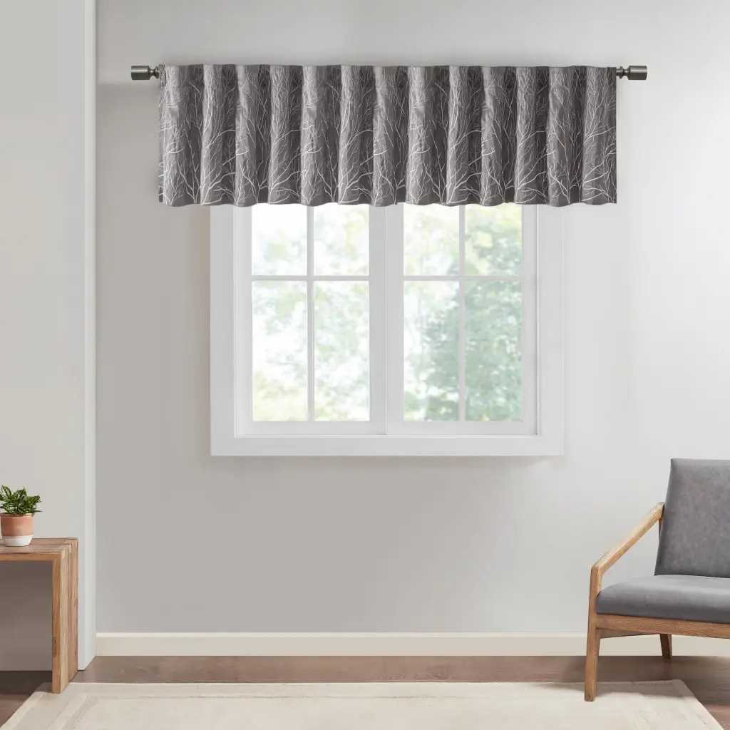 Faux Silk Embroidered Window Valance Grey 50X18 Inches Polyester jla