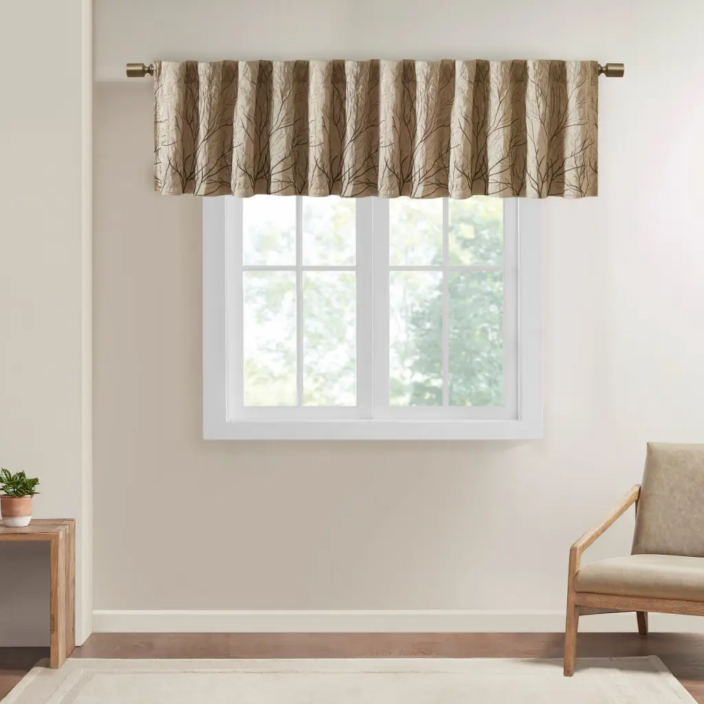 Faux Silk Embroidered Window Valance Tan 50X18" Tan Polyester jla