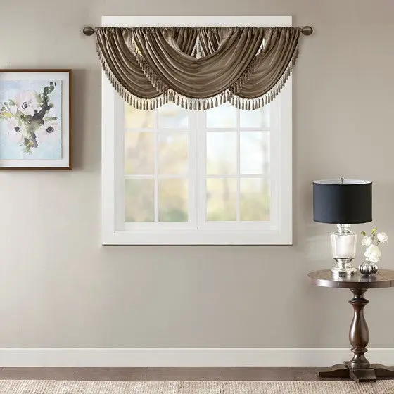 Faux Silk Waterfall Embellished Valance Bronze 38X46 Inches Polyester jla