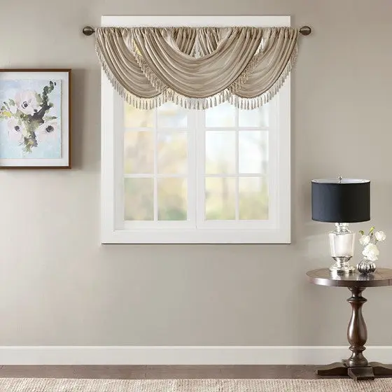 Faux Silk Waterfall Embellished Valance Champagne 38X46 Inches Window Treatment jla