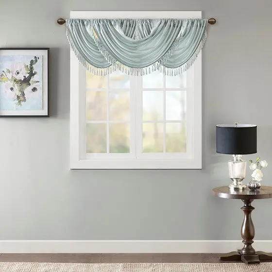 Faux Silk Waterfall Embellished Valance Dusty Aqua 38X46 Inch Window Treatment jla