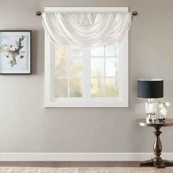 Faux Silk Waterfall Embellished Valance White 38X46 - Polyester Elegance jla