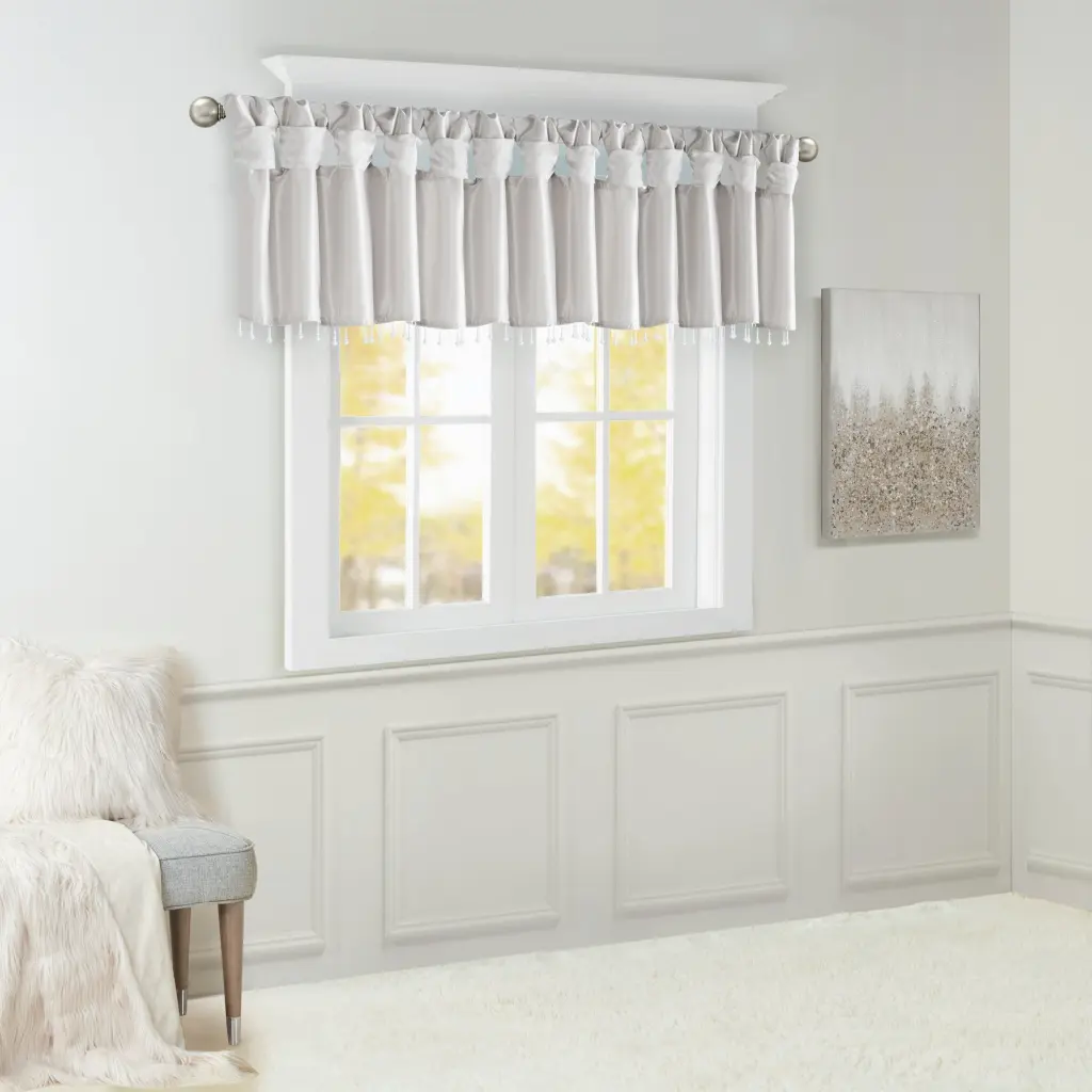 Featherweight Faux Silk Valance Beads 50x26 Inches Shiny Metal Polyester Window Treatment jla