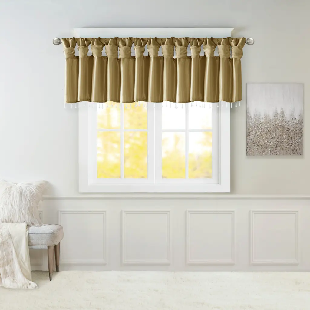 Featherweight Faux Silk Valance Beads Bronze 50X26 Inches Microfiber Window Treatment jla