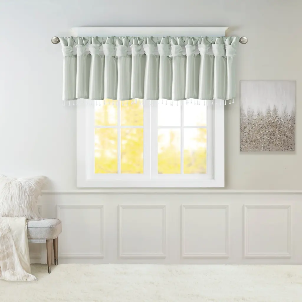 Featherweight Faux Silk Valance Beads Dusty Aqua 50x26 Window Treatment jla