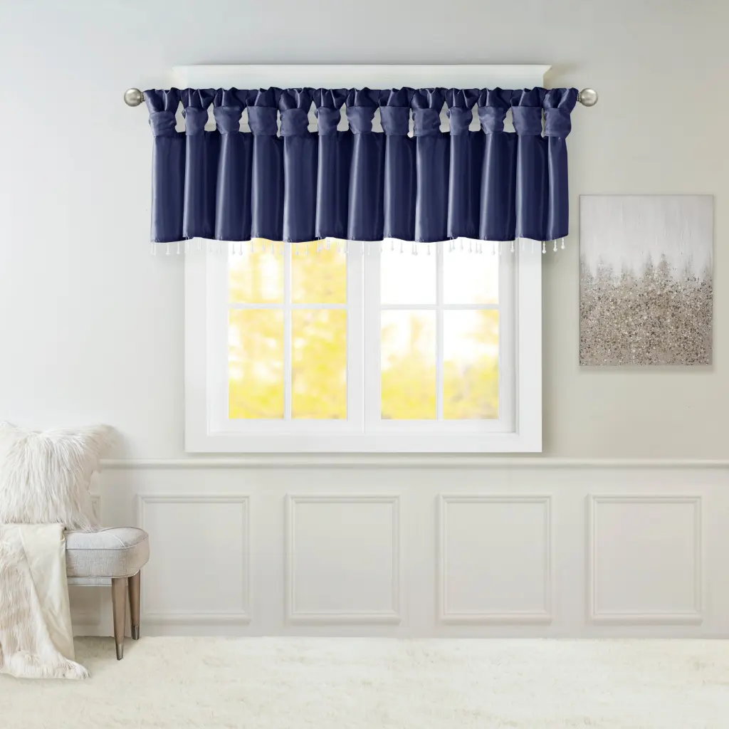 Featherweight Faux Silk Valance Beads Navy 50X26 Inches Polyester jla
