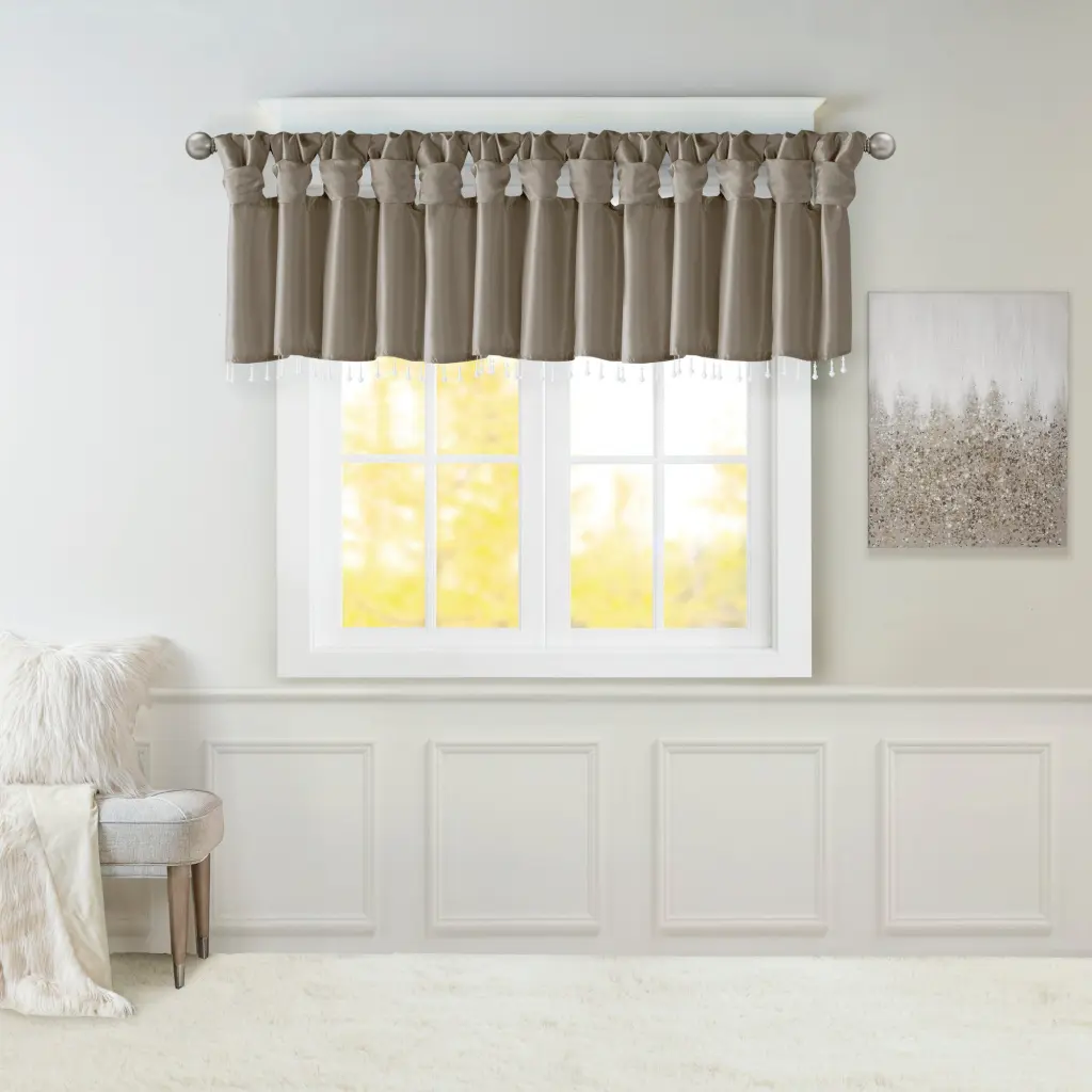 Featherweight Faux Silk Valance Beads Pewter 50X26 Inches Microfiber jla