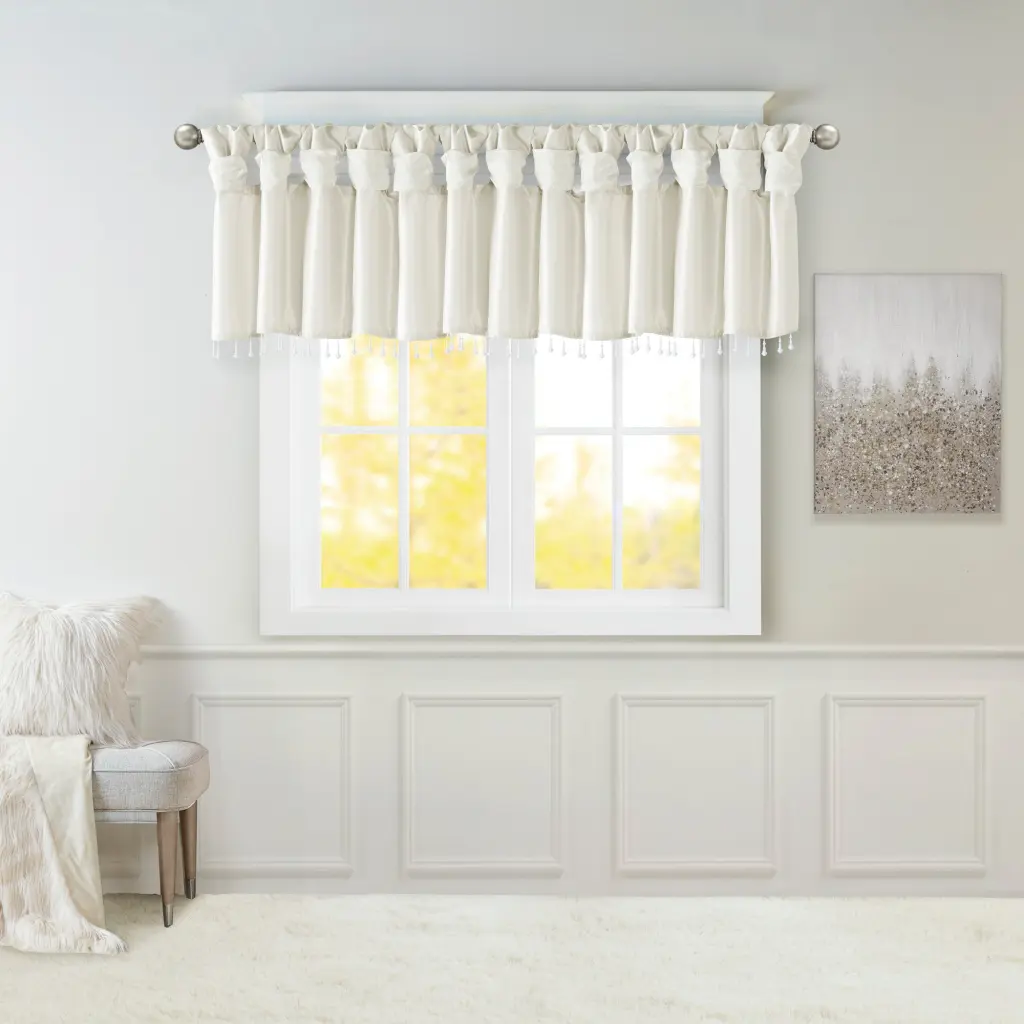 Featherweight Faux Silk Valance Beads White 50X26 Microfiber jla