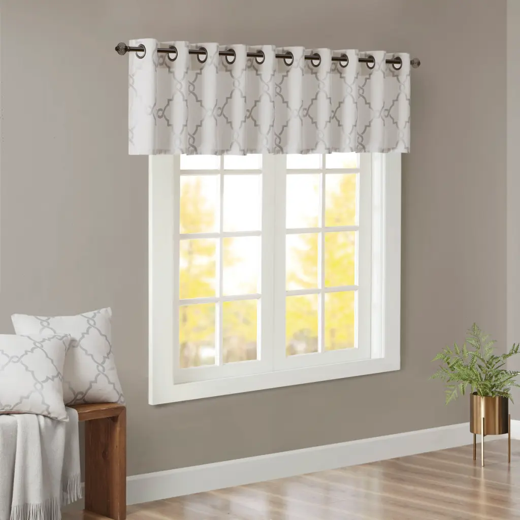 Fretwork Print Grommet Top Window Valance Ivory Grey 50X18 Inches jla