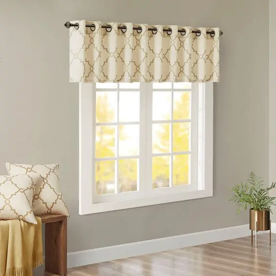 Fretwork Print Grommet Top Window Valance Beige Gold 50X18 Inches Curtain Panel jla