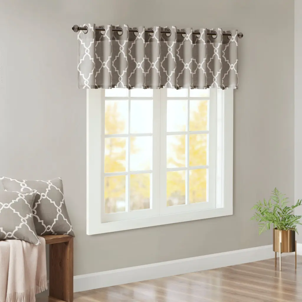 Fretwork Print Grommet Top Window Valance Grey White 50X18 Inches jla