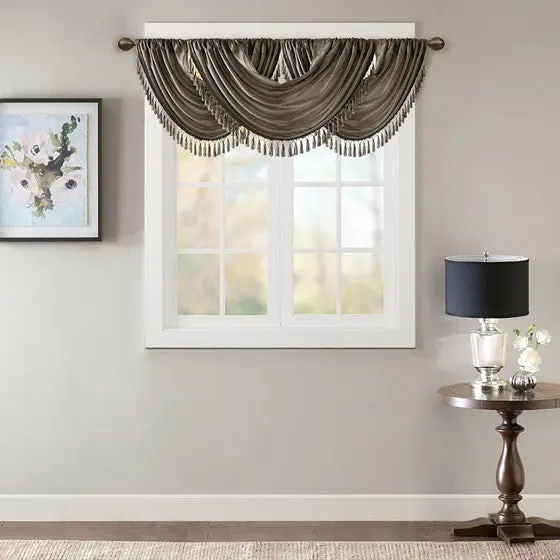 Pewter Faux Silk Waterfall Embellished Valance 38x46 Inches - Elegant Window Treatment jla