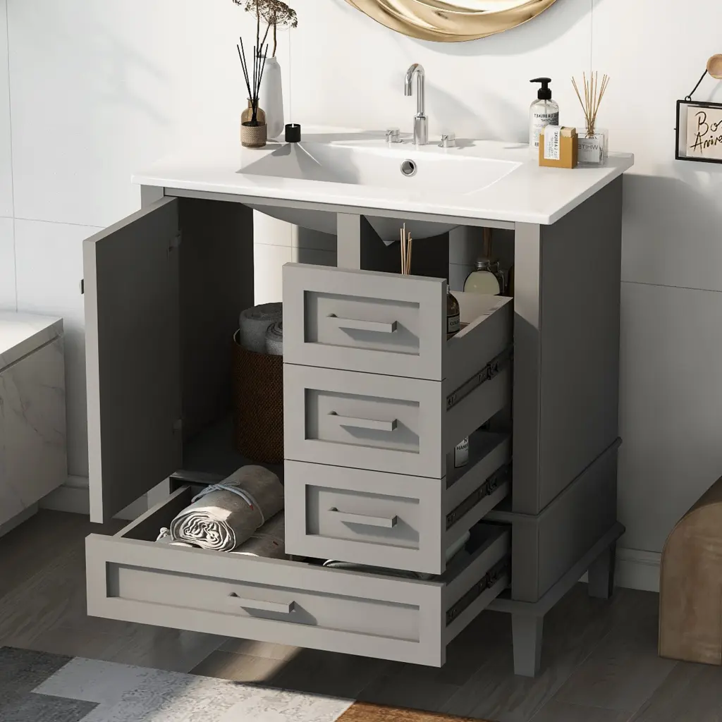 30 Inch Bathroom Vanity Modern Cabinet Sink Bundle Set rnb