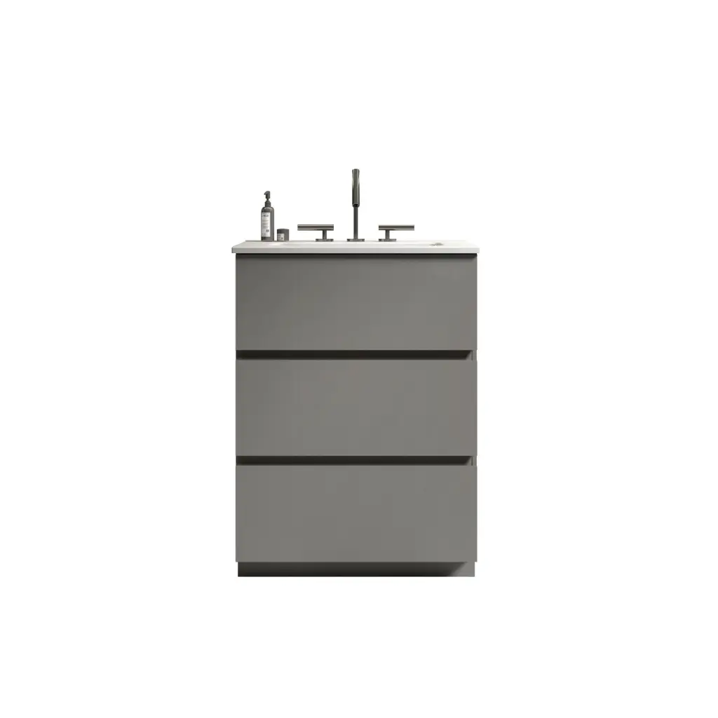 Tia 24 Inch Gray Bathroom Vanity Sink and 3 Faucet Holes, Large Storage abay home