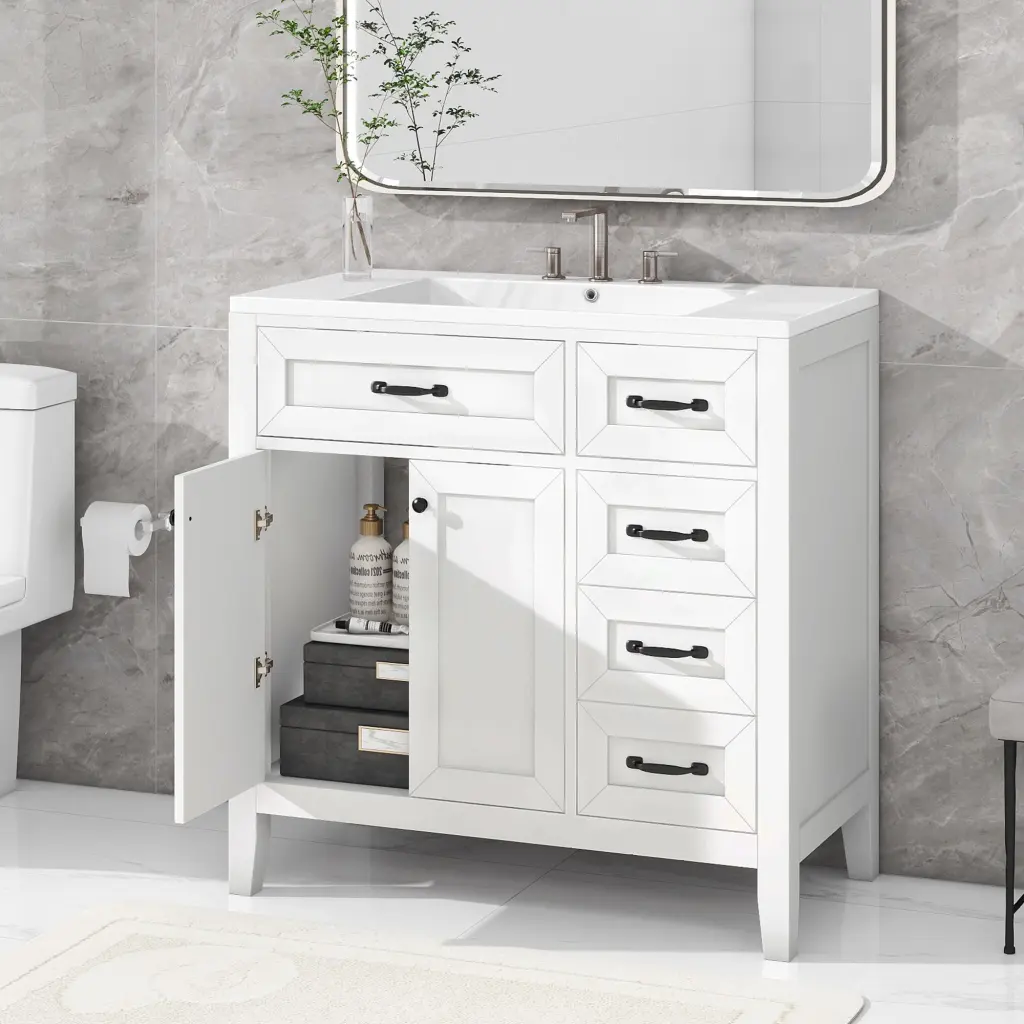 36 Inch Bathroom Vanity Sink Bundle - White Cabinet Drawers by