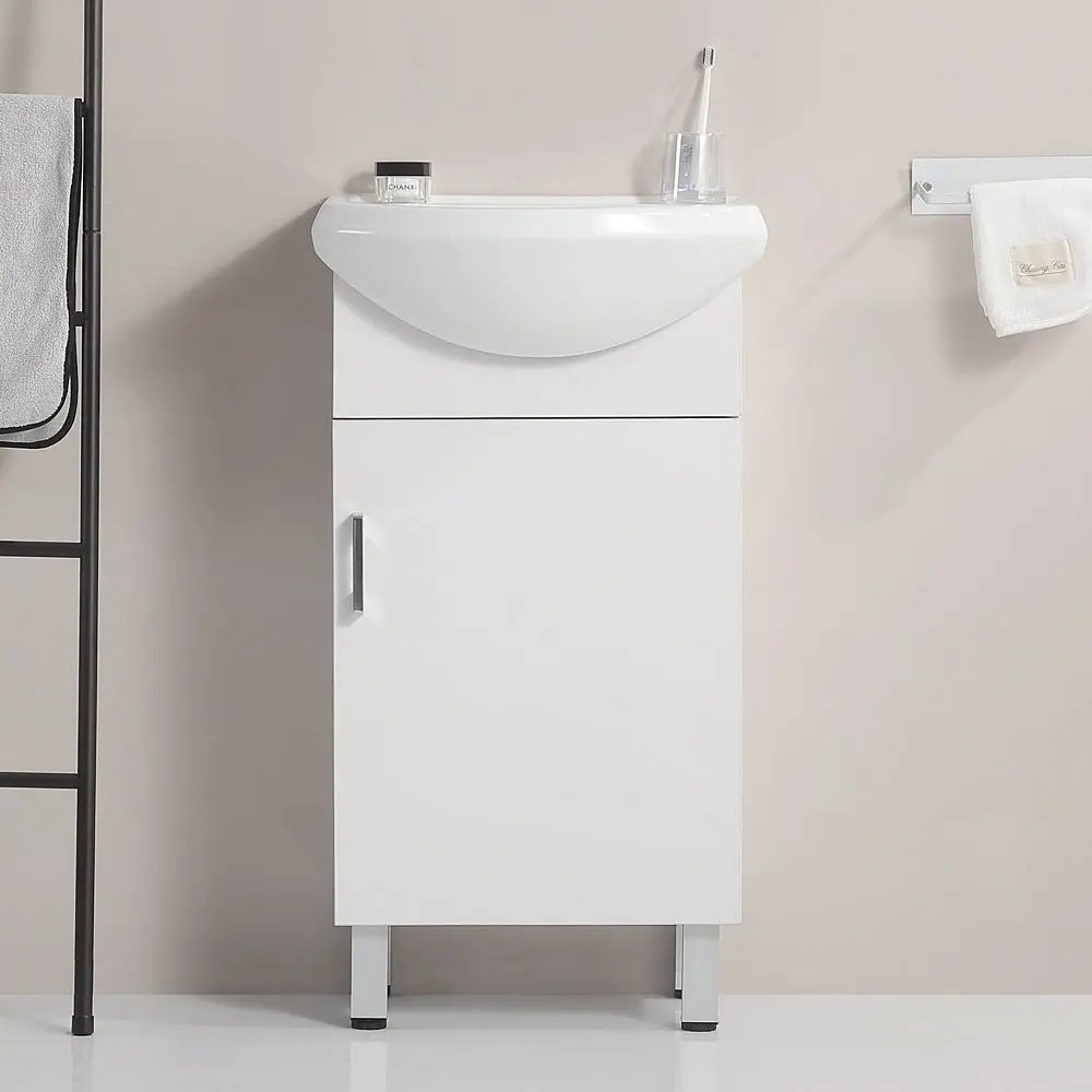 18 Inch Mini Bathroom Cabinet Porcelain Sink White Solid Timber Vanity gf