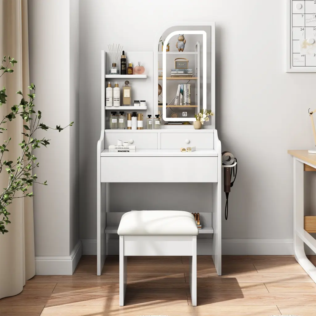 Fashion Vanity Desk Mirror and Lights, Includes Hair Dryer Cosmetics montary