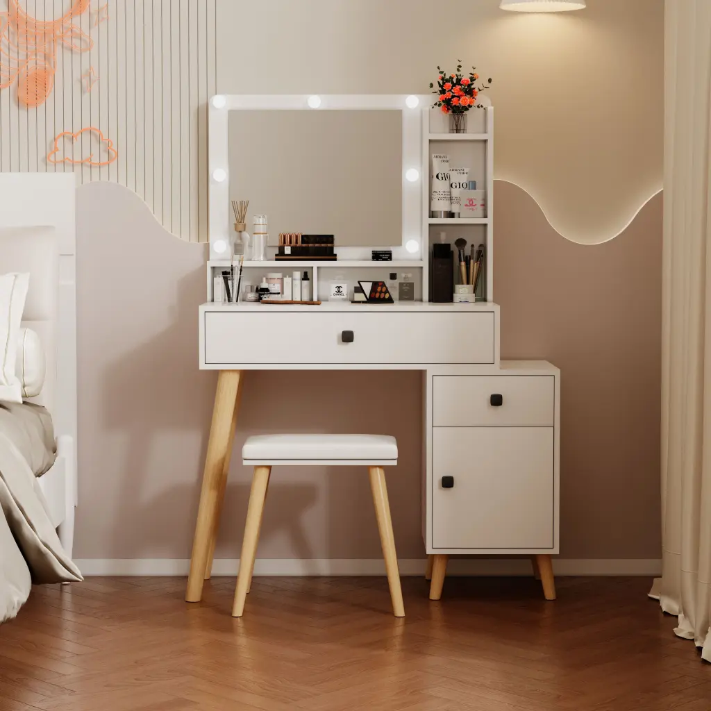 Dressing Table Hollywood LED Mirror and Customizable Light Luminosity rd wood store