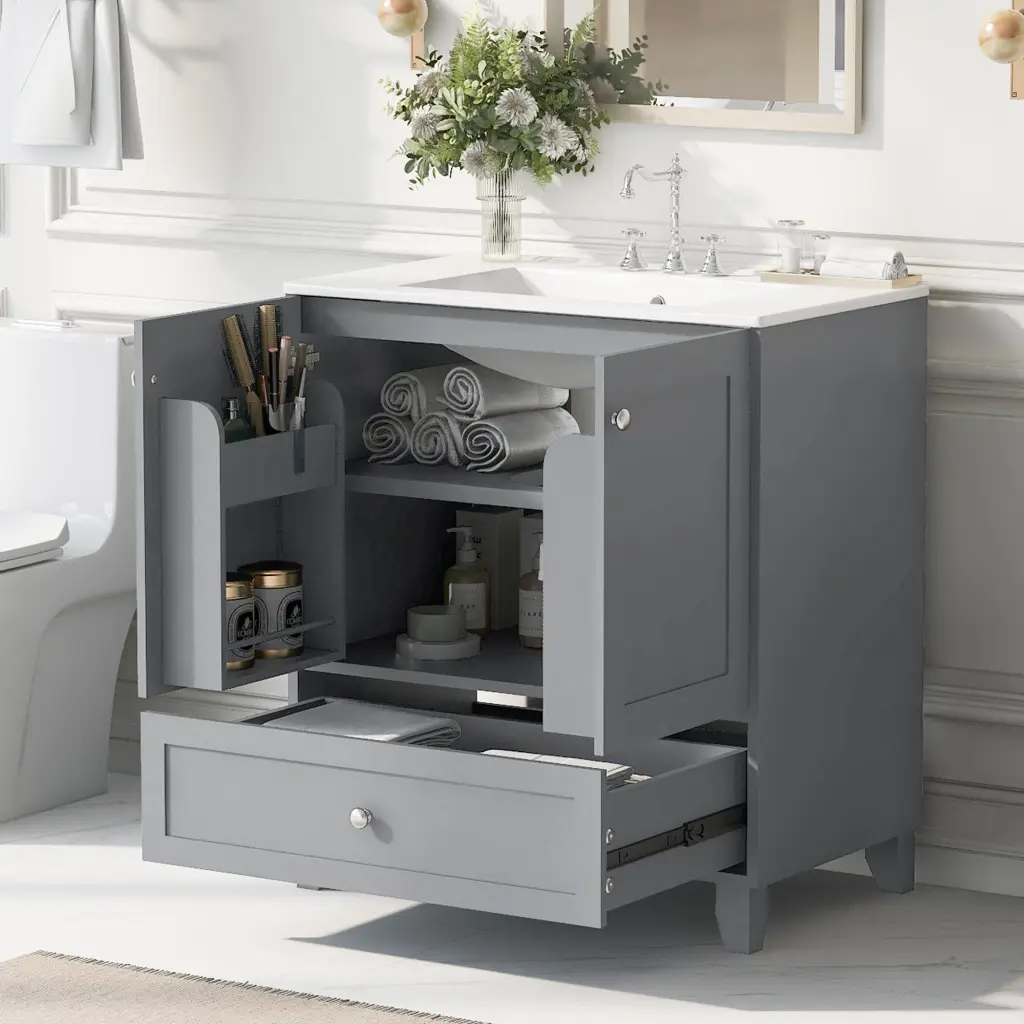 30 Inch Luxury Bathroom Vanity Set Ceramic Sink and Large Storage rnb