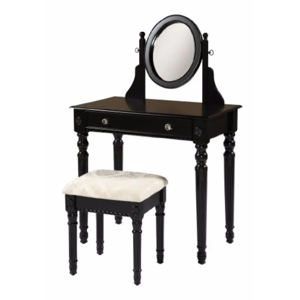 Wooden Vanity Set Customizable Mirror And Drawer Black And Beige Finish royal hampton