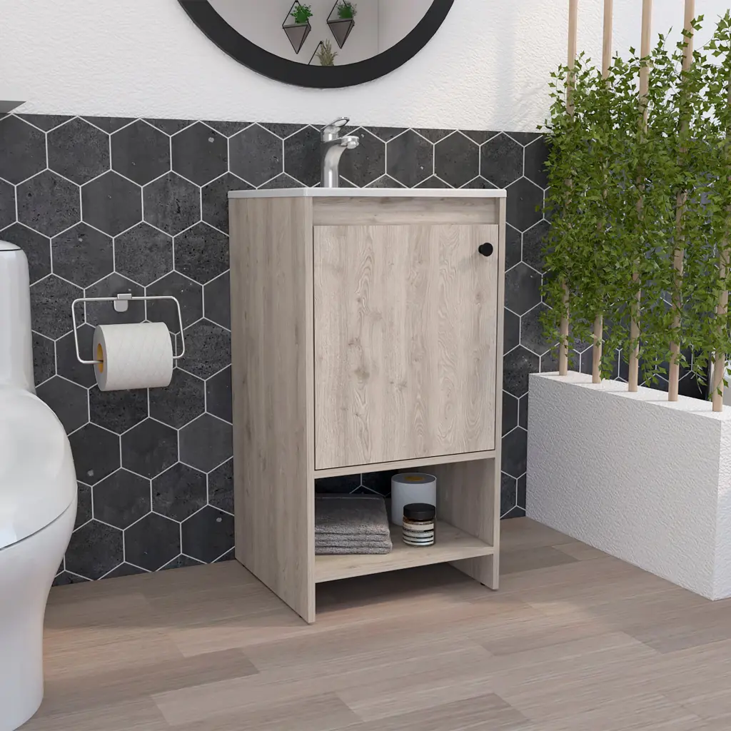 Westbury 1 Shelf Freestanding Vanity Cabinet Light Gray Particle Board furniture max