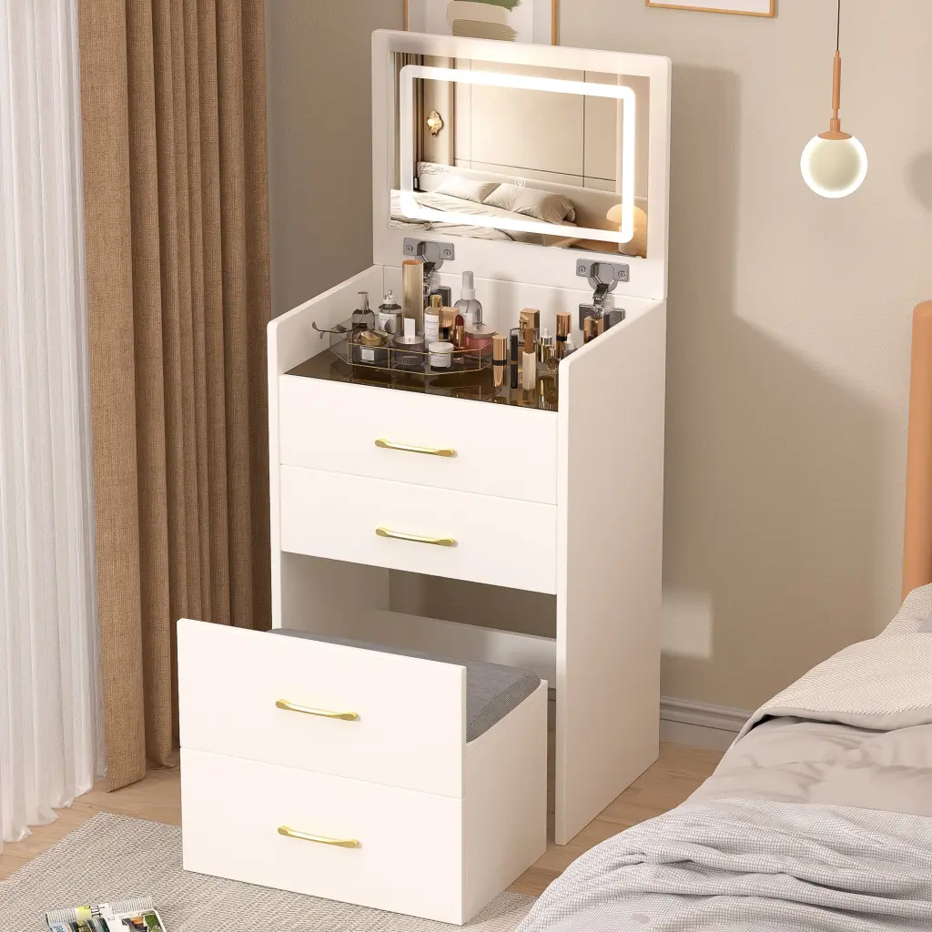 3 1 Vanity Desk Open Top Mirror Small Makeup Vanity Set montary