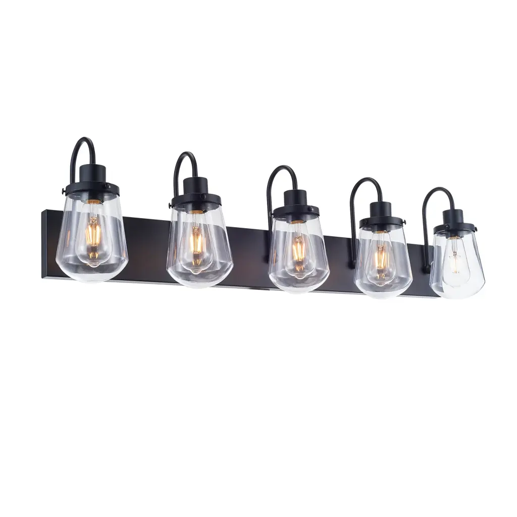 Bathroom Lights Over Mirror - 5 Lights E26 Bulb Matte Black Vanity Lighting Fixture jfi