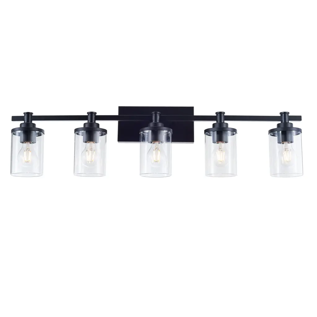 5 Light E26 Bulb Matte Black Bathroom Vanity Light Fixture jfi