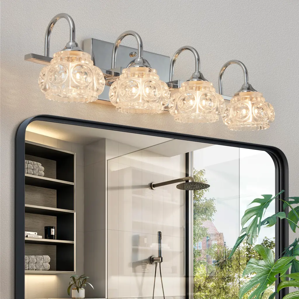 Brushed Nickel Vintage Glass Vanity Light Fixture Elegant 4 Light Bathroom Sconce lighting commune